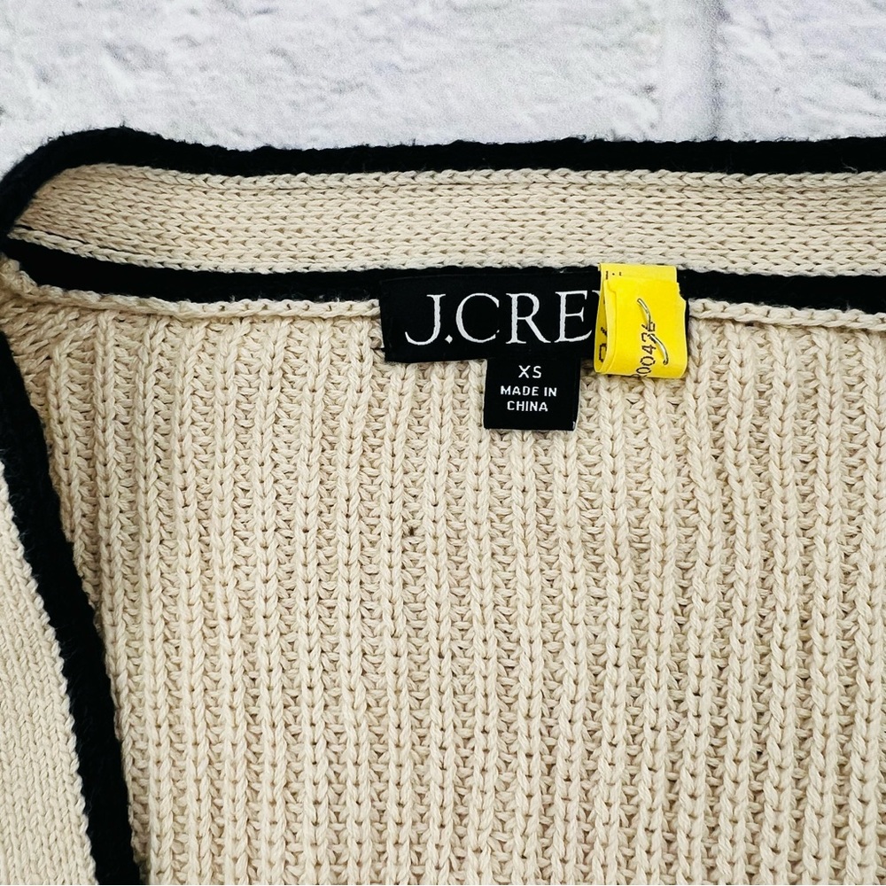 J. Crew Cream Cardigan Sweater Cream Black Chunky Knit Ribbed Size XS - Picture 3 of 8